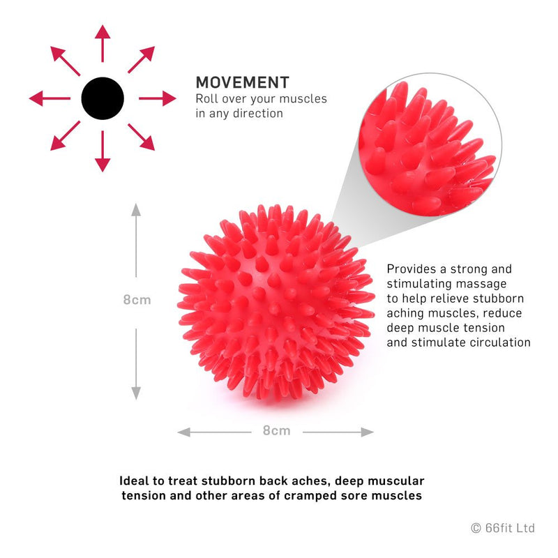 66fit 8cm Hard Spiky Massage Balls x 2pcs - Designed to Relieve Stress and Relax Tight Muscles, Trigger Point, Deep Tissue, Myofascial Release - BeesActive Australia