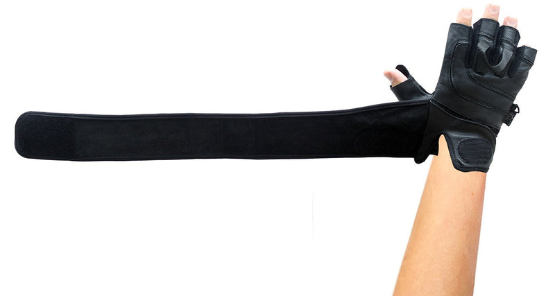 Epic Leather Gym Gloves with Built in 2" Wide Wrist Wraps Grip & Design for Weightlifting Power Lifting Bodybuilding & Strength Training Workout Exercises BLACK Medium 7 5/8" - 8" - BeesActive Australia