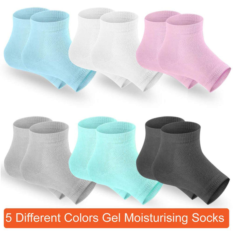 Vtrem Moisturizing Socks 6 Colors Gel Heel Socks for Dry Cracked Feet Washable & Reusable Mesh Heel Sleeves Toe Open Helps Repair Dry Heels, Rough Calluses, Dry Skin for Man Women - BeesActive Australia