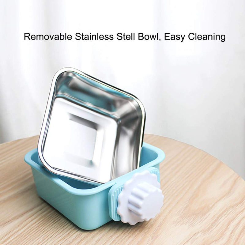 Crate Dog Bowl, Removable Stainless Steel Water Food Feeder Bowls Hanging Pet Cage Bowl Cage Coop Cup for Dogs Cats Puppy Rabbits Bird and Small Pets Samll (Pack of 2) Square (Blue+Pink) - BeesActive Australia