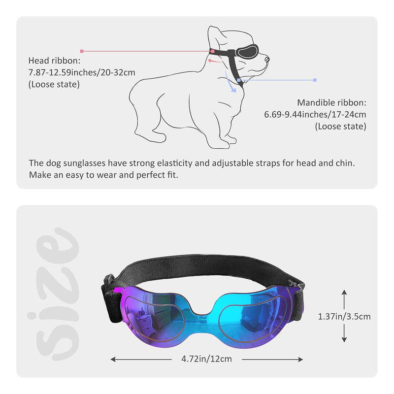 PEDOMUS Dog Sunglasses Small Dog Goggles Doggles Dog Glasses for Small Dogs Adjustable Band Blue - BeesActive Australia