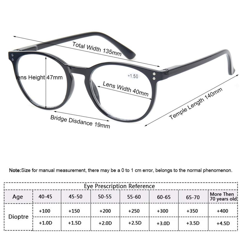 Kerecsen 4 Pack Retro Round Reading Glasses Men Women Spring Hinges Lightweight Quality Readers +2.0 Magnification 4 Mix Color - BeesActive Australia