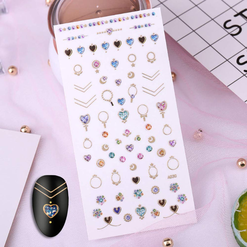 WOKOTO 6 Sheets Adhesive Nail Rhinestone Stickers Set Flower Diamond Design Nail Art Decals 3D Manicure Jewelry Decoration KIT1 - BeesActive Australia