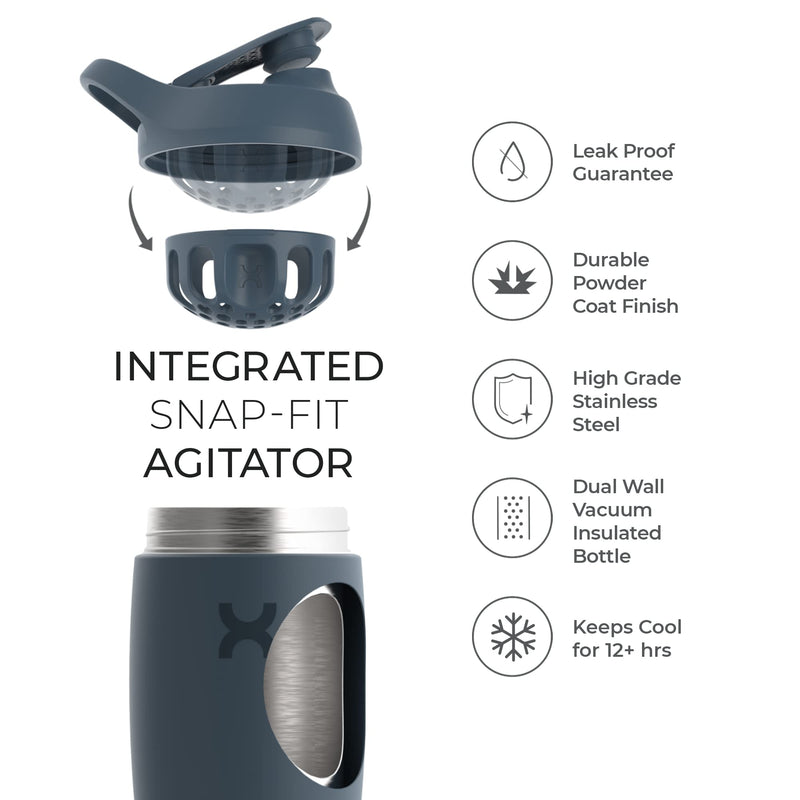 Promixx Pursuit Shaker Bottle Insulated Stainless Steel Water Bottle and Blender Cup, 550ml, Graphite Graphite Grey - BeesActive Australia