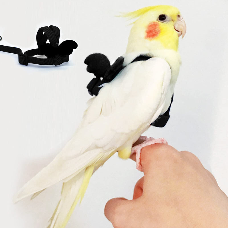 Pet Parrot Bird Harness and Leash, Adjustable Training Design Anti-Bite, Bird Nylon Rope with Cute Wing for Parrots, Suitable for Budgerigar Cockatiel Peony Parrot and Same Size Birds L Black - BeesActive Australia
