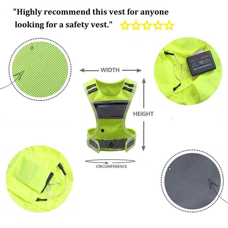 LED Reflective Vest Running Gear with Pouch, USB Charging & Ultralight Reflective Safety Vest for Night Running Cycling Green - BeesActive Australia