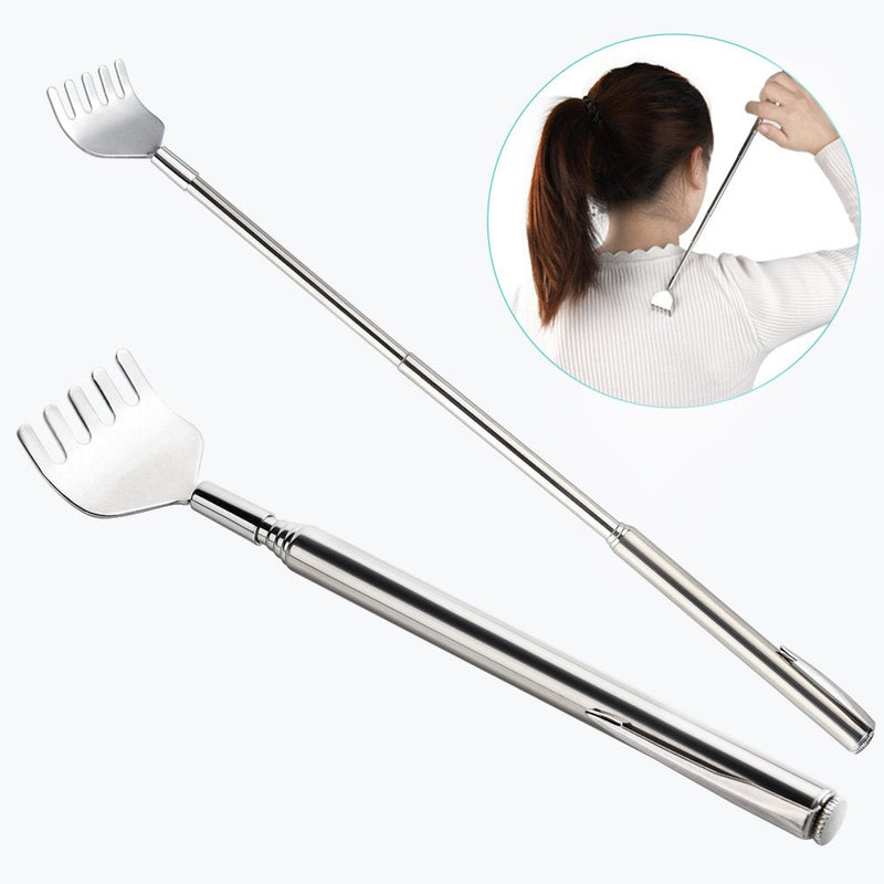 KUUQA 4 Pack Stainless Steel Telescopic Back Scratcher Extendable Back Massager Tool with Pocket Clip (Silvery) - BeesActive Australia