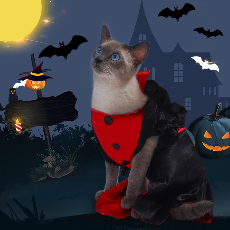 Frienda Set of 2 Cat Halloween Costumes Dog Cape Costume Cat Vampire Cloak Dog Witch Clothes with Devil Hat for Small Medium Dogs Cats Puppy Cat Pet Devil Costume - BeesActive Australia