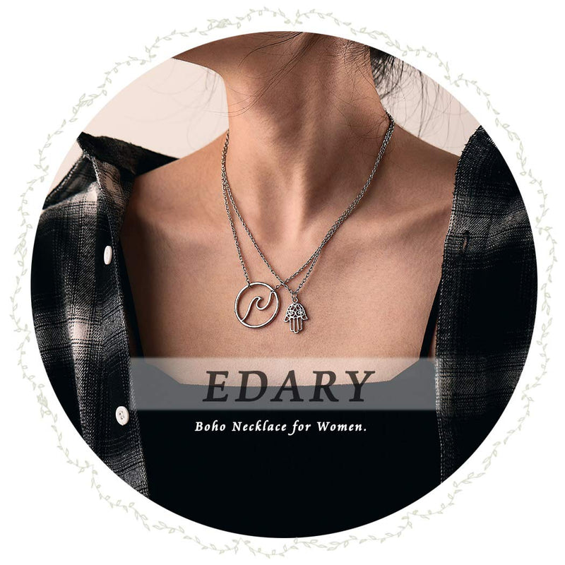 Edary Double Layered Necklace Silver Wave Pendant Palm Necklaces Jewelry for Women and Girls. - BeesActive Australia