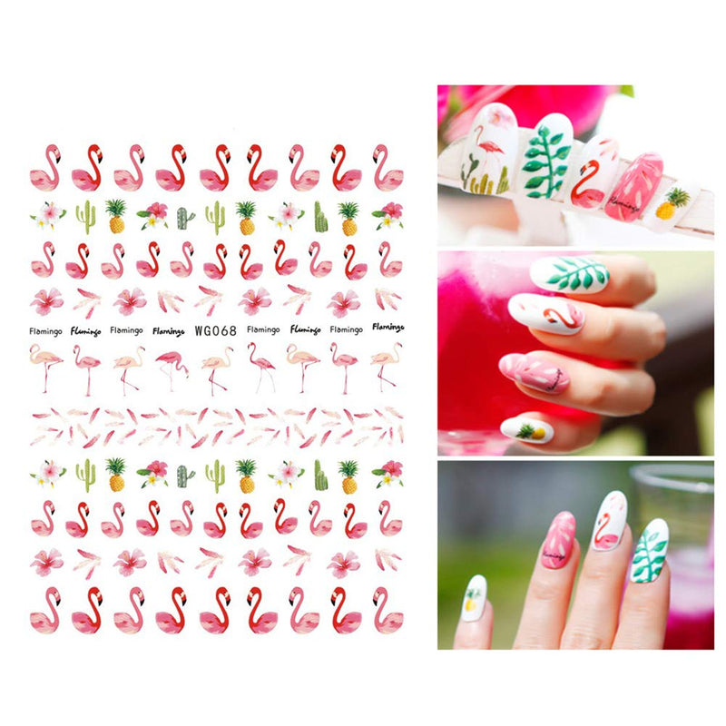 Flamingo Nail Art Stickers Decals Nail Art Supplies 3D Self-Adhesive Flamingo Leaves Nail Stickers Designs for Women Girls Manicure DIY Tip Nail Art Decorations Accessions - BeesActive Australia