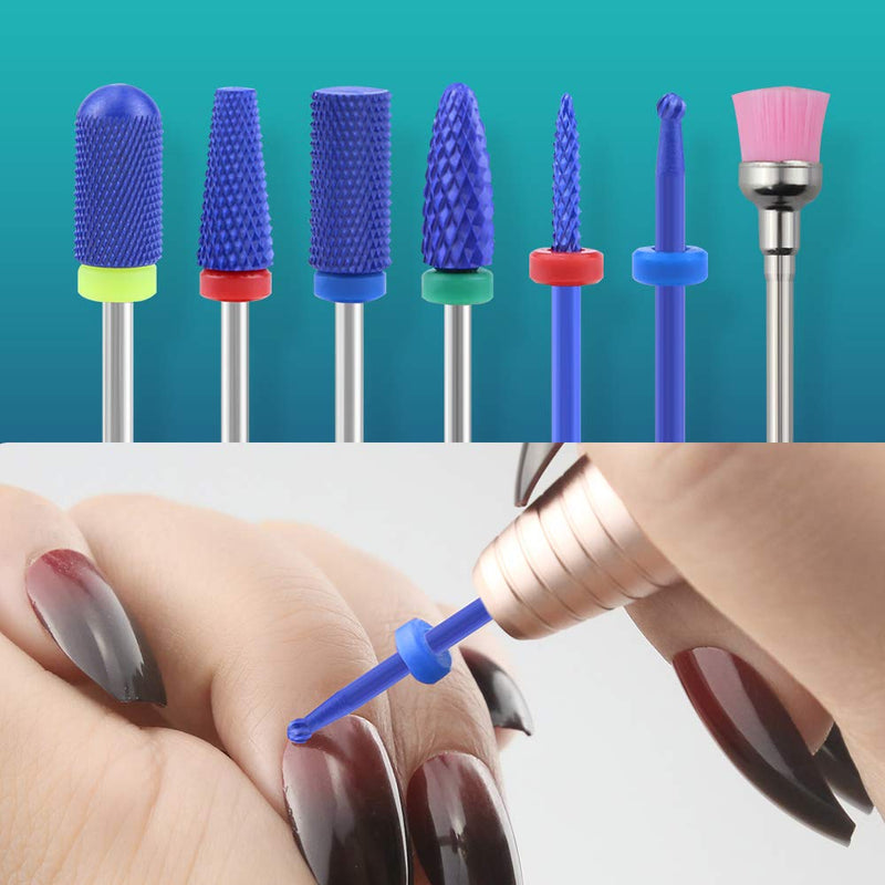 7pcs Ceramic Nail Drill Bits Set for Acrylic Nails 3/32 Professional Ceramic Nail Drill Bit Set for Cuticle Acrylic Gel Nail Polishing Manicure - BeesActive Australia