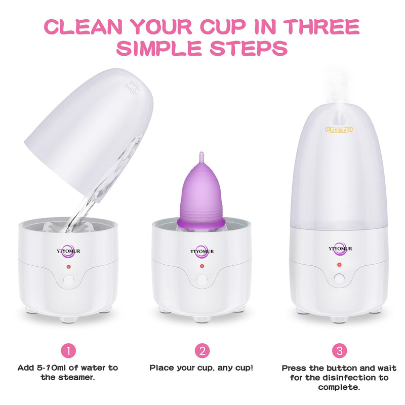 YTYOMUR Menstrual Cup Steamer Sterilizer with 2 Reusable Period Cups, Menstrual Cups Cleaner Wash Kit, One Button Control Automatic High Temperature Steam Sterilization for Women Feminine Hygiene Care - BeesActive Australia