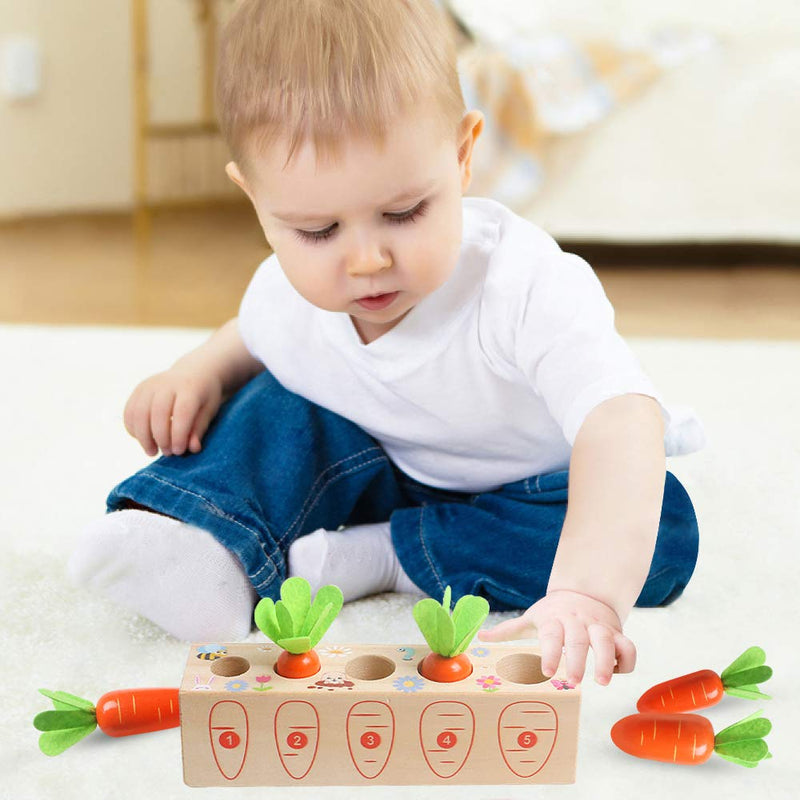 Wooden Montessori Toys for 1 2 3 Years Old Boys and Girls Shape Matching Puzzle Carrot Harvest Game Developmental Educational Birthday Gifts for Baby Toddlers 1-3, Great Fine Motor Skill 12 Months Farm 2 Digital Carrot - BeesActive Australia
