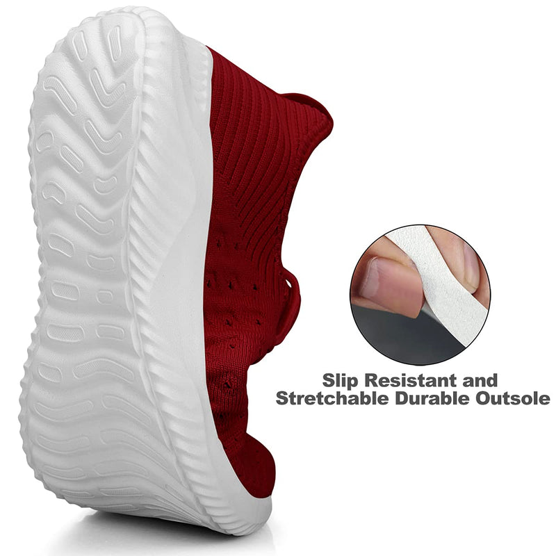 Feethit Womens Slip On Walking Shoes Non Slip Running Shoes Breathable Lightweight Gym Sneakers 7 Burgundy - BeesActive Australia