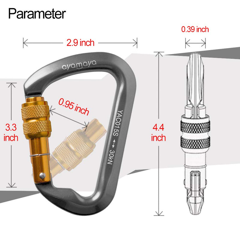 ayamaya 30kn Climbing Carabiner Aluminum Locking Carabiner D Shape Screwgate Carabiner Hook Screw Gate Lock Caribiner Clips Sport Tools Outdoor Gifts for Men Women Grey - BeesActive Australia