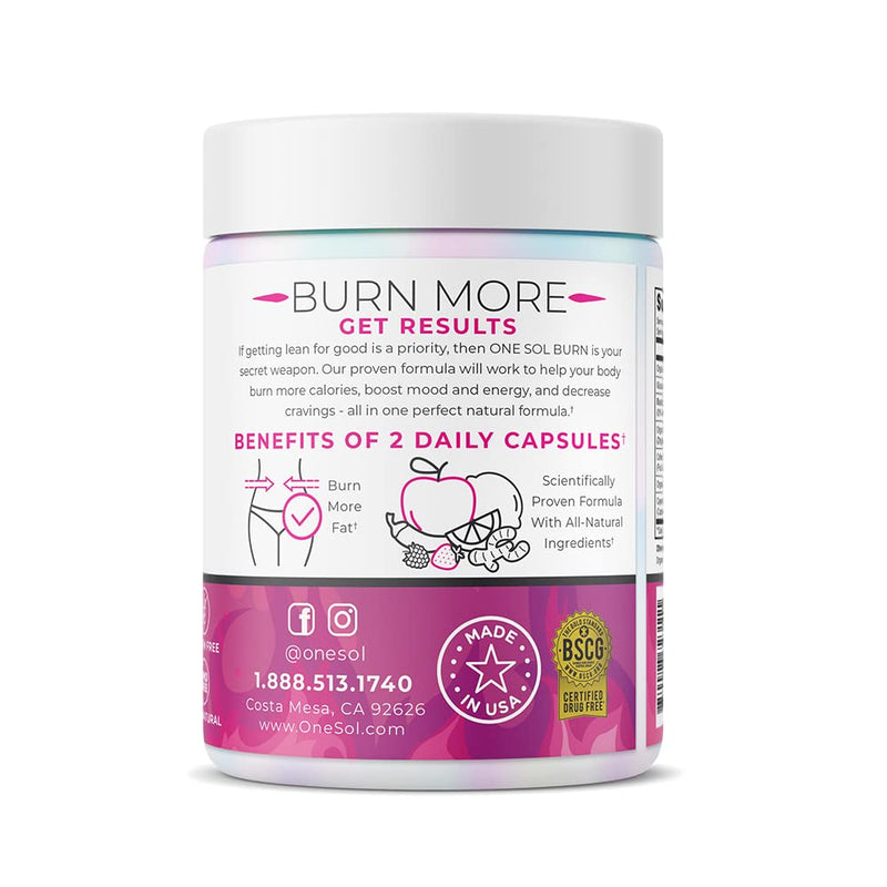 One Sol Fat Burner for Women, Natural Metabolism Booster, Burn More Calories, Boost Energy & Mood, Curb Appetite & Stop Cravings, No Crash or Jitters, All-Natural Ingredients, Gluten & Soy Free - BeesActive Australia