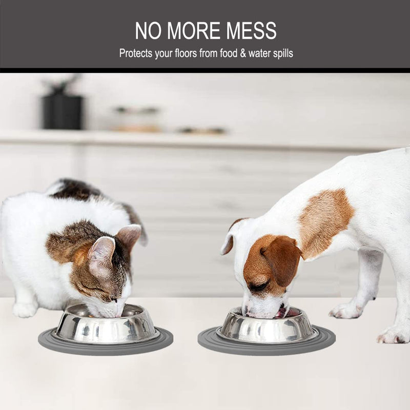 Metopets 2 Pack Silicone Pet Feeding Mat for Dog and Cat, Non-Slip Placemat Tray to Prevent Food and Water Bowl Messes on Floor, Easy Clean Dish Mat for Medium and Small Pet Grey - BeesActive Australia