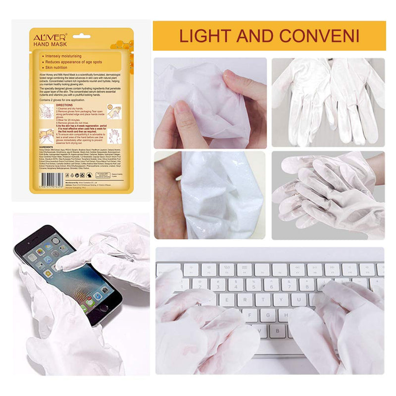 Hand Moisturizing Mask, (5 Pack) Honey and Milk Gloves, Moisturizing Natural Therapy Gloves, for Dry Aging Cracked Hands Repair Rough Skin for Men Women honey mask - BeesActive Australia