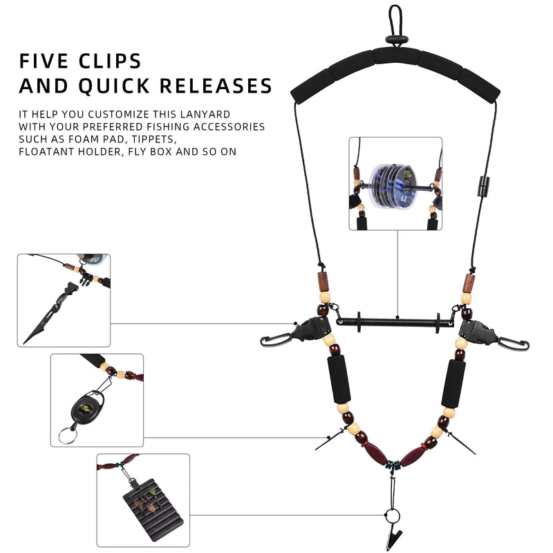 SF Fly Fishing Lanyard Necklace Unloaded Black Adjustable Tool Holder with Foam Neck Strap Horizontal Tippet Bar Quick Release for Fishing Accessories Black-Only Lanyard - BeesActive Australia