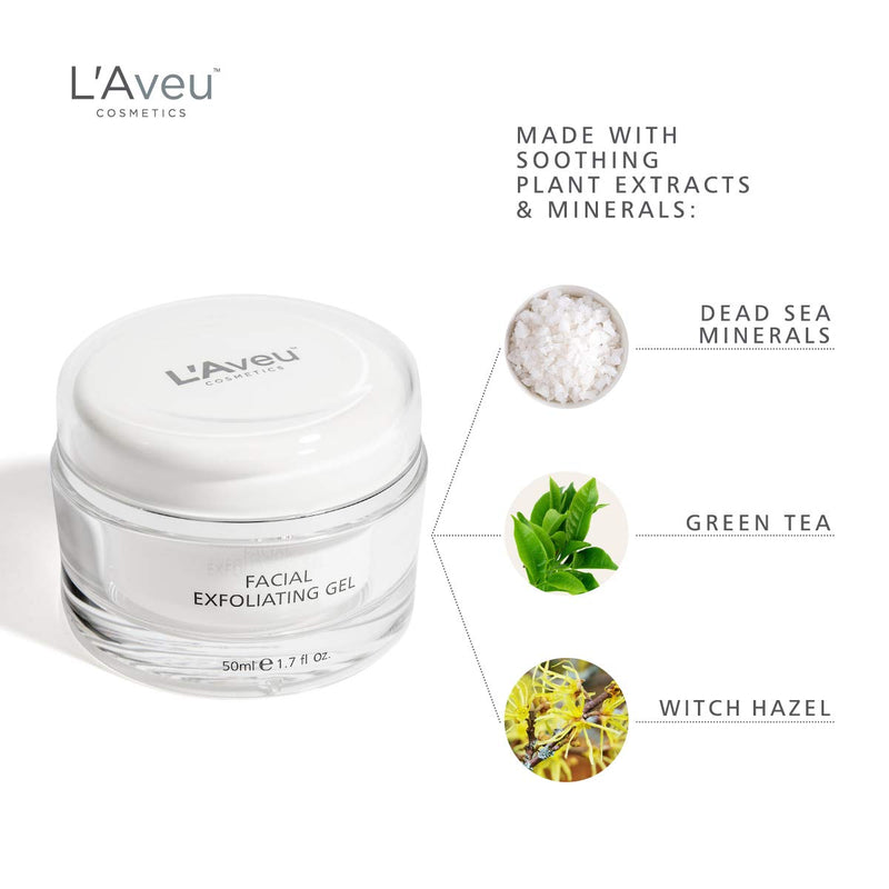 L'Aveu Facial Exfoliating Gel - Cleansing Exfoliant Solution with Green Tea, Witch Hazel, Dead Sea Minerals - Gentle & Natural Face Exfoliator for Clean Skin & Dead Skin Removal - Made in Israel, 1.7oz - BeesActive Australia