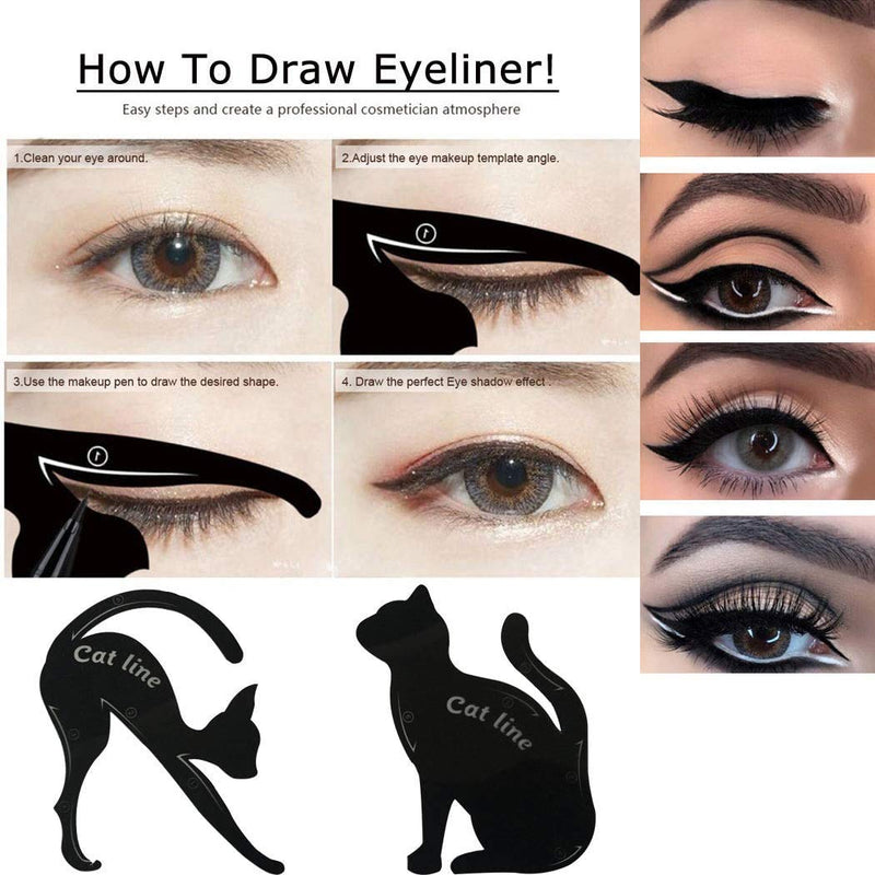 2 Pcs Cat Eyeliner Stencils, Matte PVC Material Smoky Eyeshadow Applicators Template Plate, Cat Shape Eye liner & Eye Shadow Guide Template Tool - BeesActive Australia