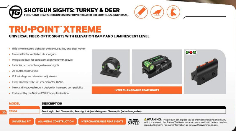 TRUGLO TruPoint Xtreme Universal Shotgun Sights with Luminescent Alignment Level and Elevation Ramp for Ribbed Shotgun - BeesActive Australia