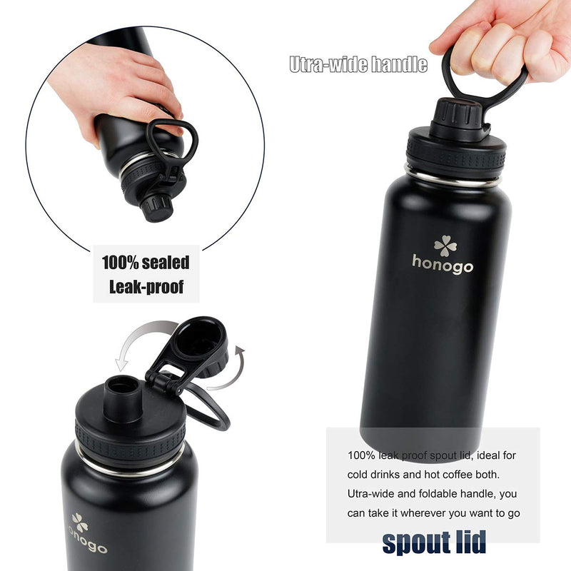 honogo 32 oz Powder Coated Double Wall Vacuum Insulated Sports Water Bottle, 18/8 Stainless Steel Wide Mouth Thermos Flask with Straw Lid & Spout Lid, Leak Proof, Sweat Free, BPA Free Black - BeesActive Australia