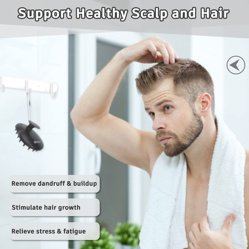 FREATECH 100% Silicone Hair Scalp Massager Shampoo Brush for Scalp Care and Hair Growth, Waterproof Shower Hair Scrubber Scalp Exfoliator for Dandruff and Buildup, Sturdy and Hygienic, Black - BeesActive Australia