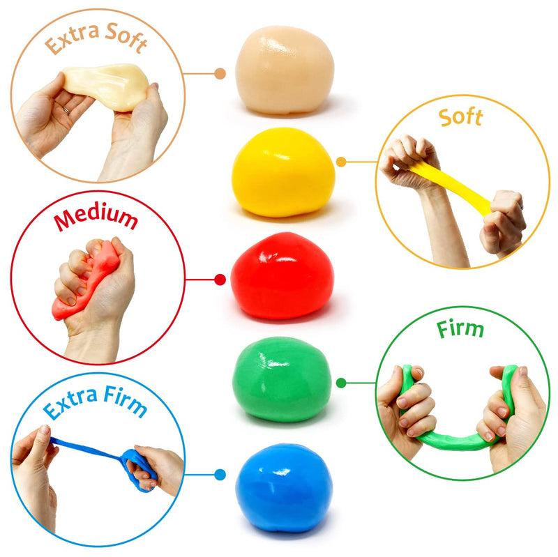 JFA Medical Therapy Exercise Putty 5 Strengths - Extra Soft, Soft, Medium, Firm, Extra Firm 57g Tubs - BeesActive Australia