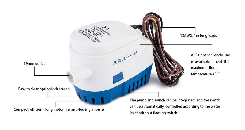 Dontmiss Automatic Submersible small Boat Bilge Pump 12v 750gph Auto with Float Switch 3/4 inch (19mm) Outlet Dia, bilge pumps for boats - BeesActive Australia