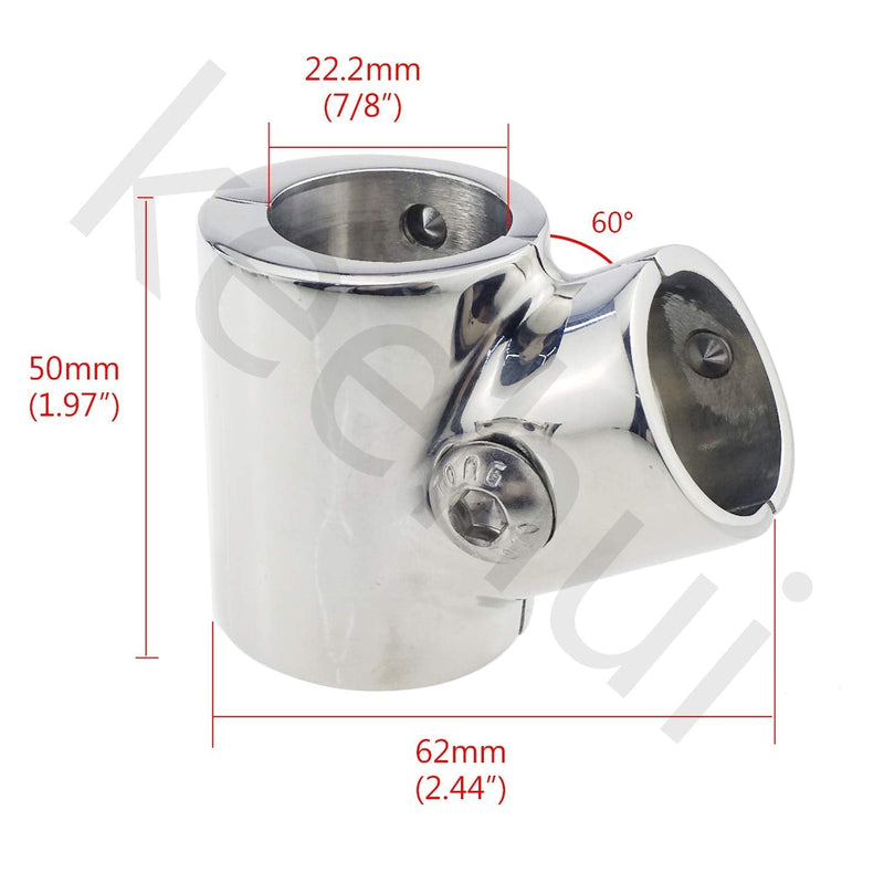 keehui Heavy Duty 316SS Boat Hand Rail Fitting- Polished 60 Degree T/Tee Hinged/Split Fitting 7/8" Tube 1PC FOR 7/8" TUBE - BeesActive Australia