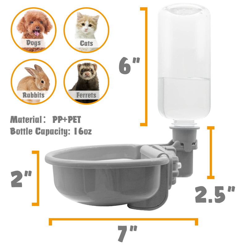 Vannon Dog Water Bottle for Crate 16oz/480ml Anti-Overflow BPA Free Water Dispenser for Small Dogs Cats Rabbit Ferret and Small Animals Grey - BeesActive Australia