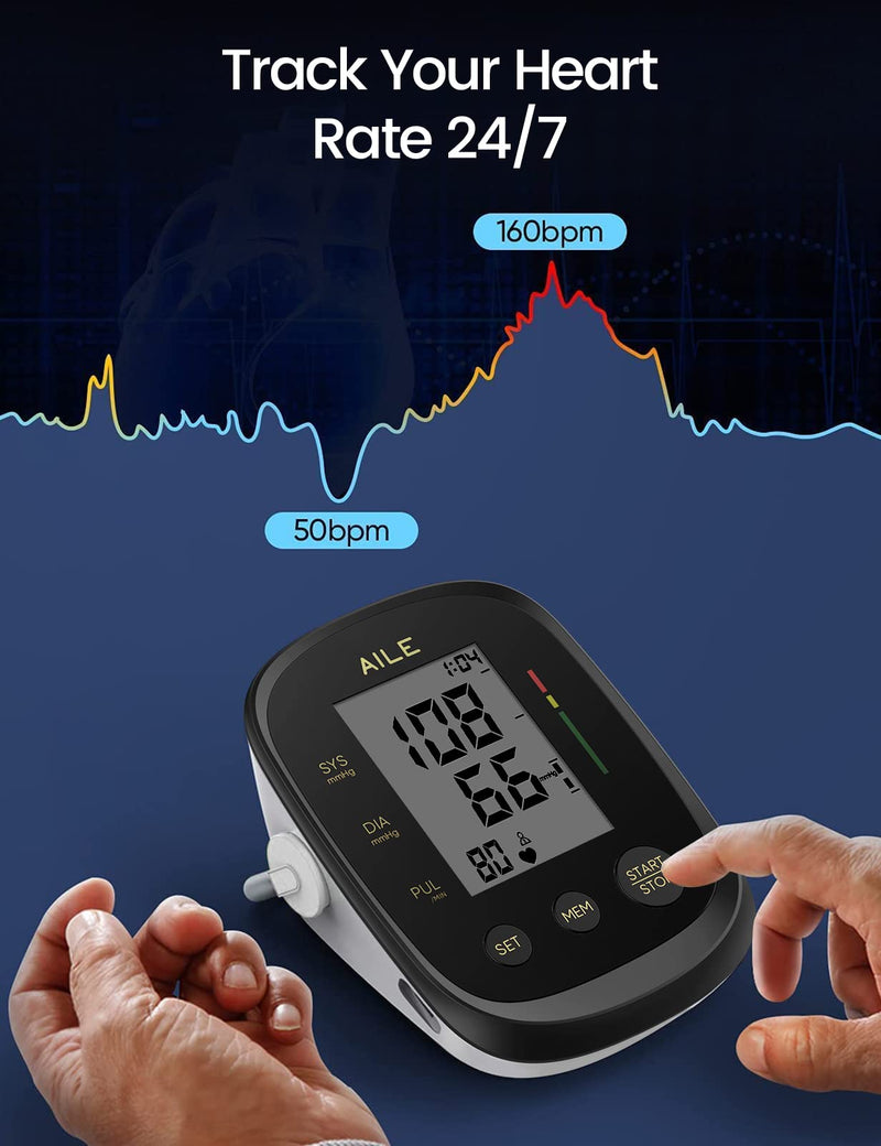 [2023] AILE Blood Pressure Monitor CE Approved UK Blood-Pressure Monitor Accurate, Reliable Blood Pressure Monitors Upper Arm Blood Pressure Machine (Blood Pressure Cuff 8.7”-16.5”), 2 * 99 Memory Black - BeesActive Australia