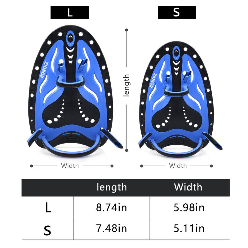 ZIONOR Swim Hand Paddles, HP1 Swimming Hand Paddles with Adjustable Straps for Swim Training - Men Women Adult Youth A-Blue Small - BeesActive Australia