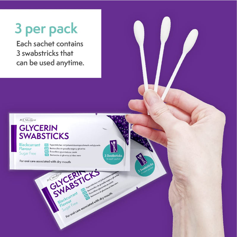 JFA Medical Glycerin Swabsticks Blackcurrant Flavour Sugar Free Swab Sticks for Dry Mouth - Box of 75 - BeesActive Australia