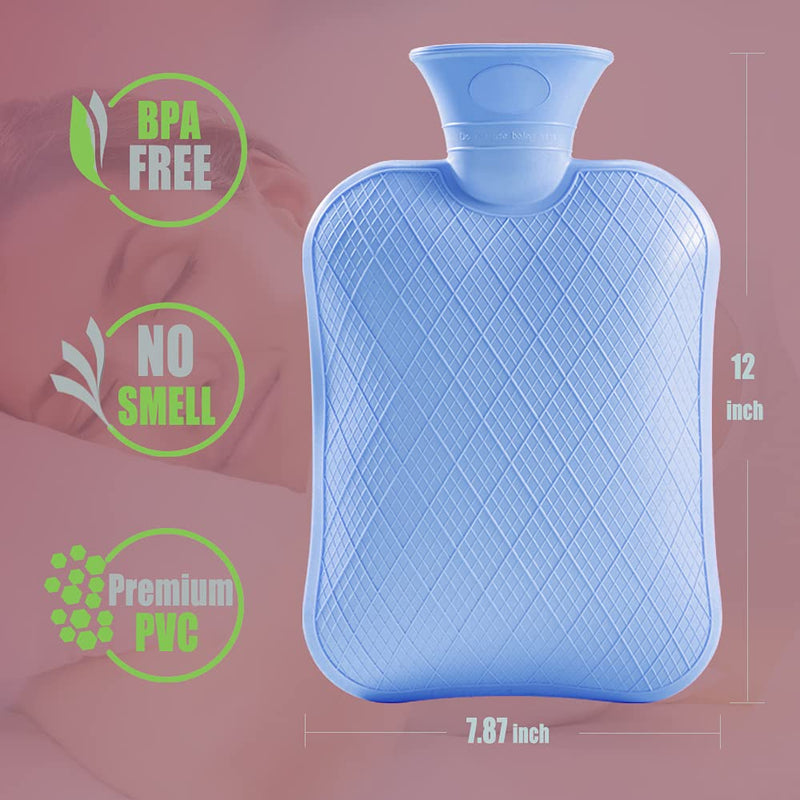 FORICOM Hot Water Bottle with Cover - Hot Water Bag, 2.0L PVC BPA-Free and Odorless for Pain Relief and Ease Aches Sky Blue - BeesActive Australia