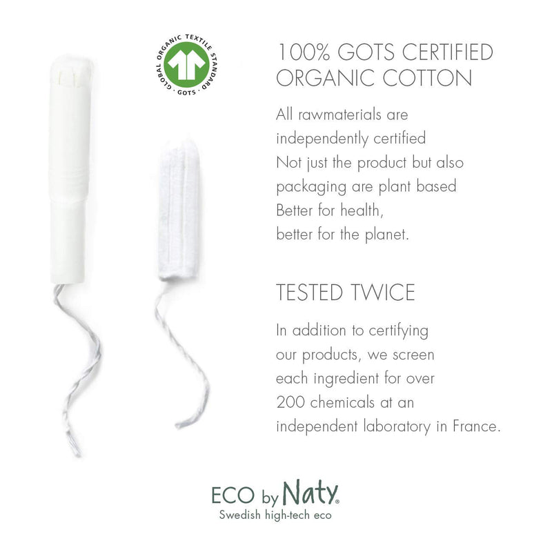 Eco by Naty Tampons with applicator - Super, 14 tampons. Plant-Based, Vegan, 100% Organic Cotton Super (14 tampons with applicator) - BeesActive Australia