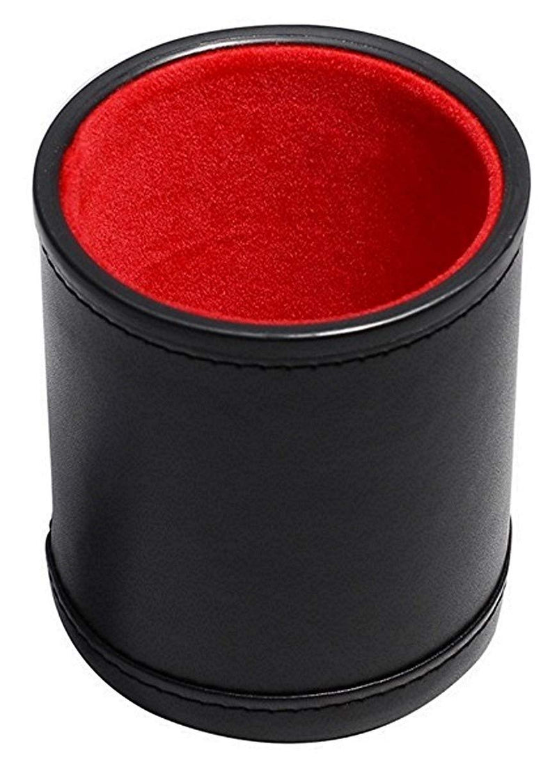 Set of 16mm Transparent Squared Corners Dice and Black PU Leather Dice Cup Plush Felt Lined - Gift Boxed Red, Red Lining Cup - BeesActive Australia