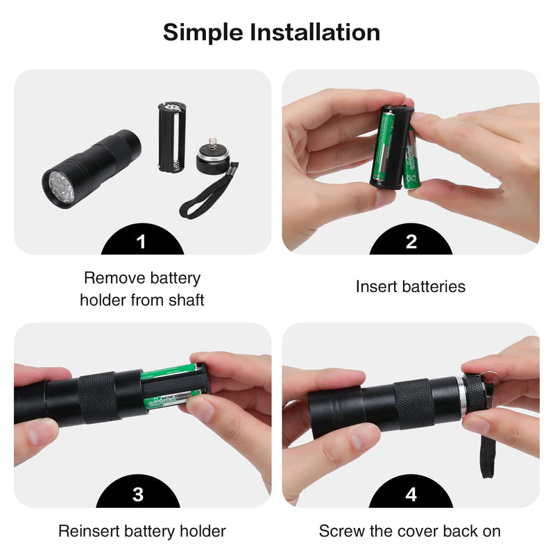 Black Light Flashlight, COSOOS 12LED Small UV Lights 395nm, Portable Black Light Urine Detector for Dog Cat Pet Urine Stain, AAA Batteries Included - BeesActive Australia