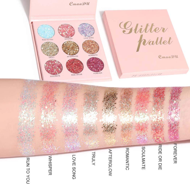 Kilshye Glitter Eyeshadow Palette Sparkle Shimmer Eye Shadow 9 Color Highly Pigment Eyes Shadows Waterproof Long Lasting Eyeshadows Professional Eye Make up for Women and Girls - BeesActive Australia