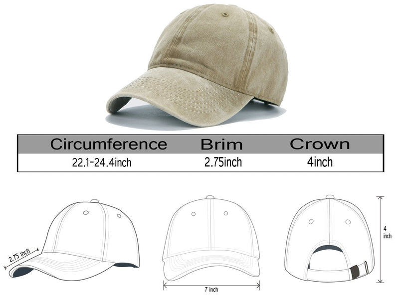 Edoneery Men Women Plain Cotton Adjustable Washed Twill Low Profile Baseball Cap Hat(A1008) A-khaki - BeesActive Australia