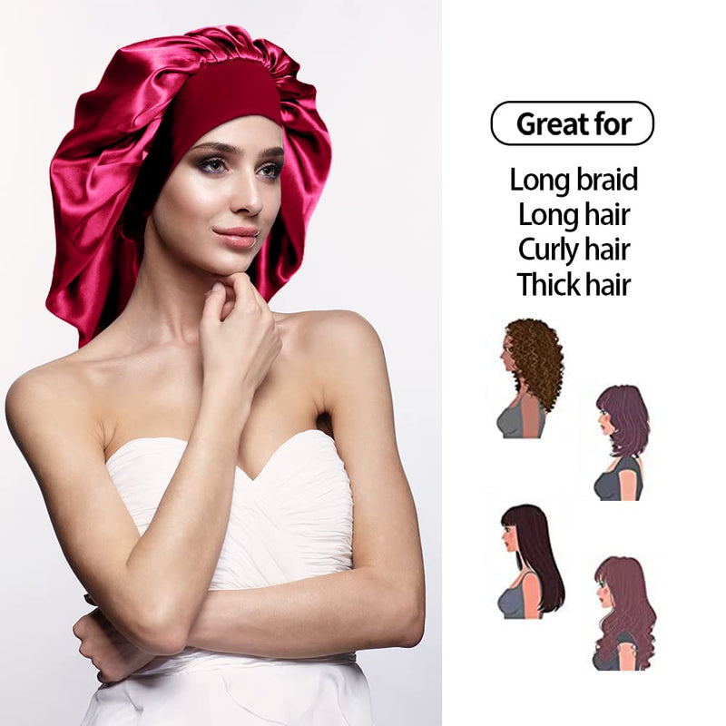 4 Pieces Extra Large Satin Bonnet for Curly Hair, Long Hair Sleep Cap With Wide Elastic Soft Band Big Sleeping Bonnets for Women Hair Care - BeesActive Australia