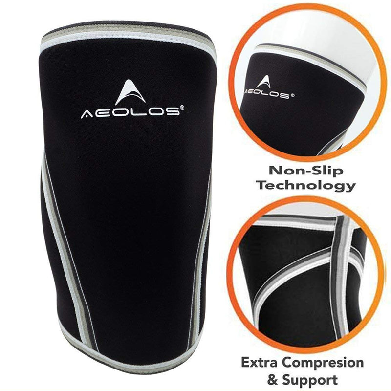 AEOLOS Knee Sleeves (1 Pair)，7mm Compression Knee Braces for Heavy-Lifting,Squats,Gym and Other Sports (Large, Black) L - BeesActive Australia