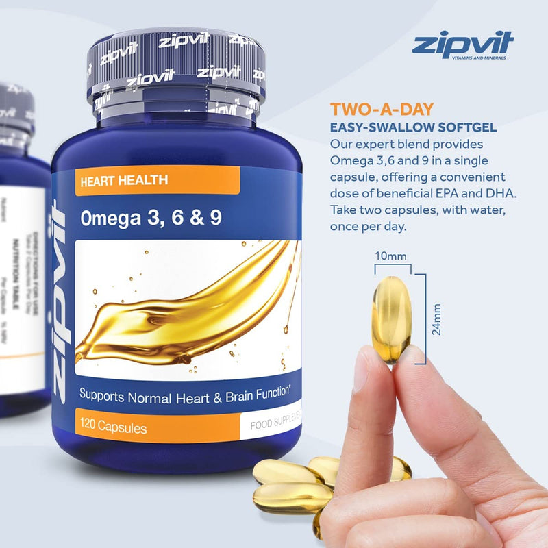 Omega 3 6 & 9 Oil 1000mg, 120 Softgels. Source of Alpha-Linolenic Acid. Supports Maintenance of Normal Blood Cholesterol. Made in UK. - BeesActive Australia