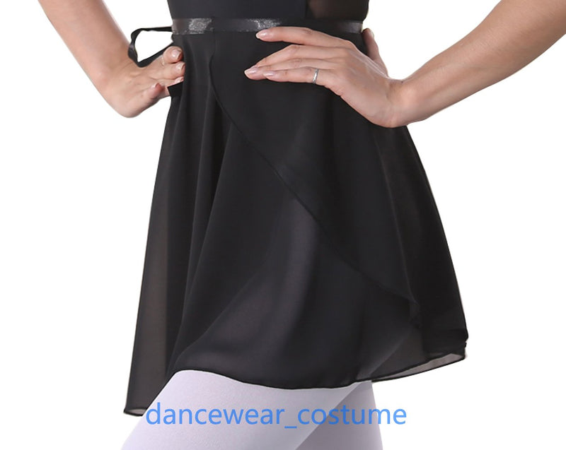 [AUSTRALIA] - woosun Adult Ladies Ballet Wrap Over Scarf Dance Leotard Skate Tutu Skirt Chiffon 38cm Black 