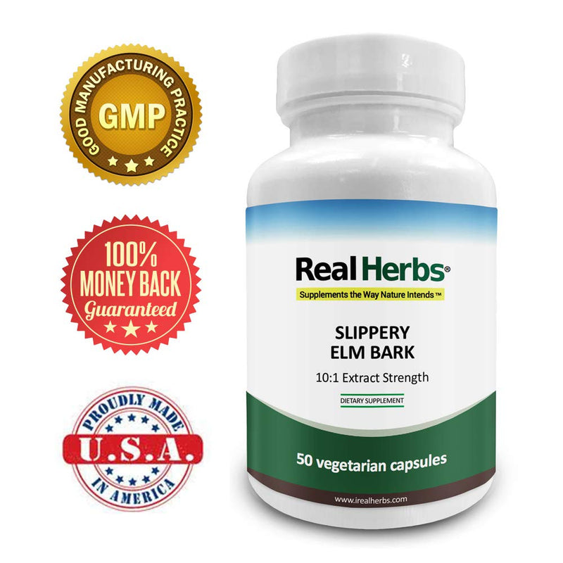 Real Herbs Slippery Elm Bark Extract-Derived from 7000mg of Slippery Elm Bark with 10:1 Extract Strength- Soothes Soreness of Mucous Membranes, Antioxidant Skin Health Support–50 Vegetarian Capsules - BeesActive Australia