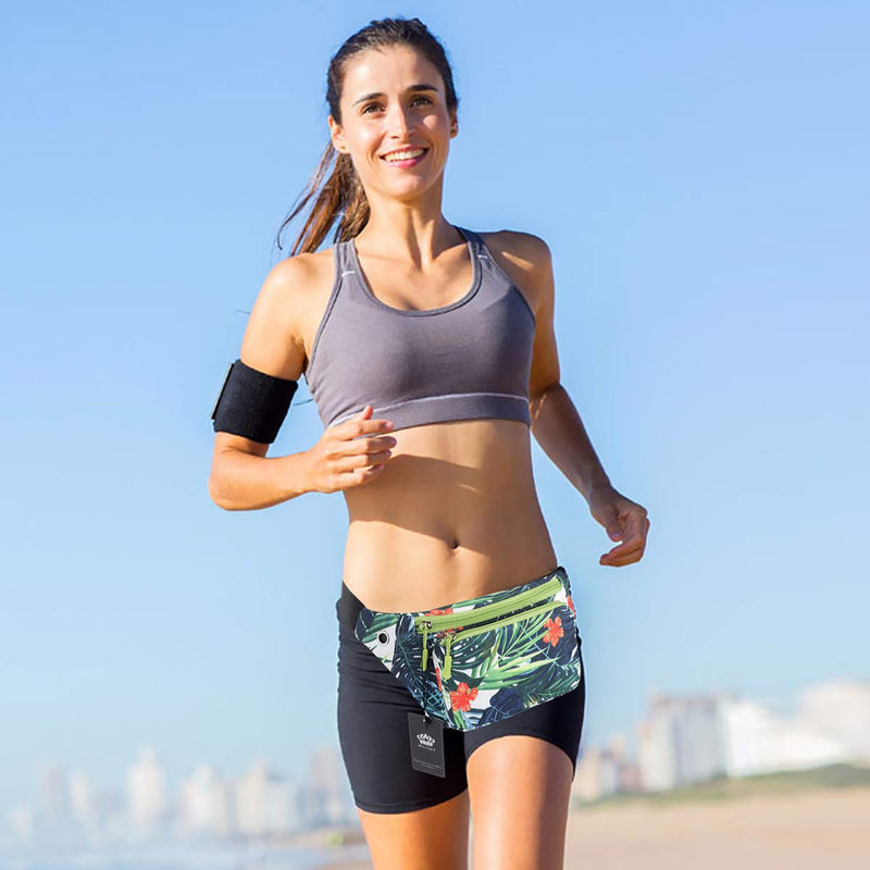 HUA ANGEL Fanny Waist Pack-Running Hiking Cycling Sport Casual Waist Bag Hip Pack Outdoor Travel Crossbody Sling Backpack for Men & Women Green leaf - BeesActive Australia