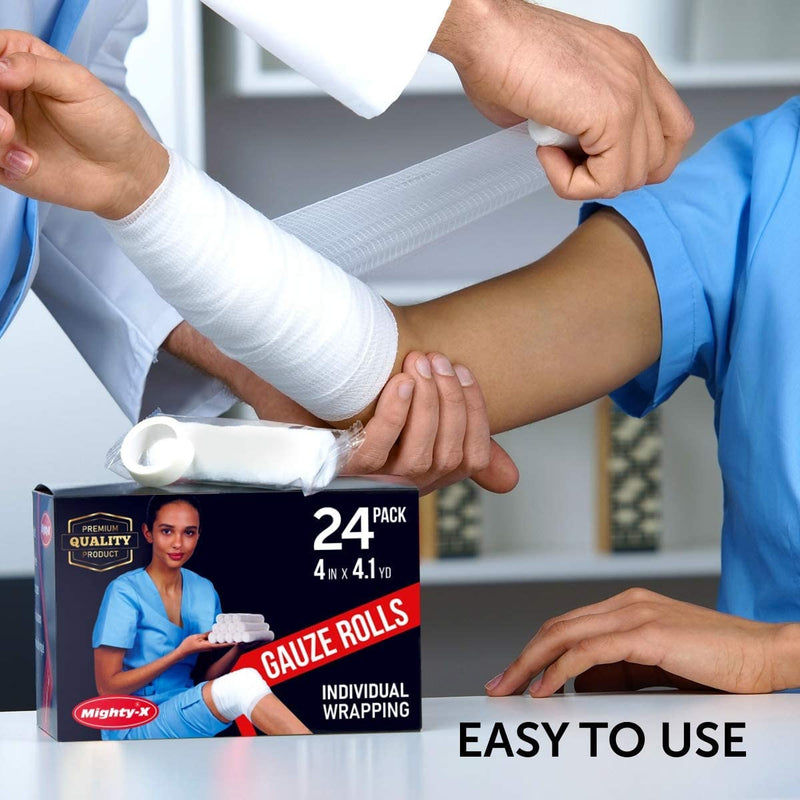 Premium Gauze Bandage Roll - 24 Pk - 10cm x 3.7m Conforming Bandage - Soft Gauze Roll + Bonus Medical Tape - BeesActive Australia