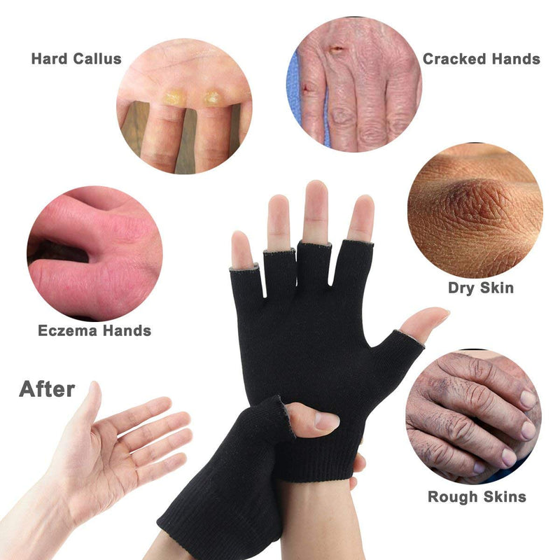 YOTURO Moisturizing Gloves-Fingerless Men's Gel Moisturizing Spa Gloves, Day Night Instantly Repair Eczema Dry Rough and Cracked Hands (Black) - BeesActive Australia
