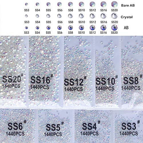 PrettyG 2880pcs SS5 Nail Crystals AB Coating Nail Art Sparkly Round Flatback Rhinestones, Non-Self-Adhesive AB-S5 - BeesActive Australia